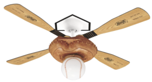 Hunter 23252 Baseball 44-Inch Single Light 4-Blade Ceiling Fan, Leather-Look Mitt Base with 4 Pine Aluminum Blades and Baseball Light