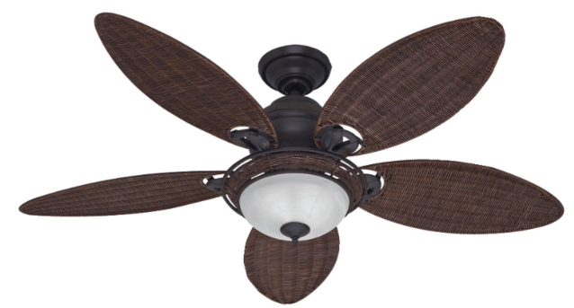 Hunter Fan Company 54095 Caribbean Breeze 54-Inch Tropical Ceiling Fan with Five Antique Dark Wicker Blades and Light Kit